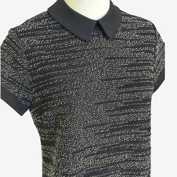 Maison Jules Textured Knit Shift Dress Black White Peter Pan Collar Small - Picture 8 of 12